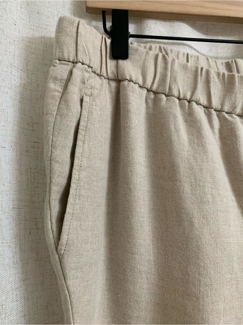 Eileen Fisher 100% Organic Linen Light Beige Elastic-Waist Pants Undyed Natural - Picture 8 of 10